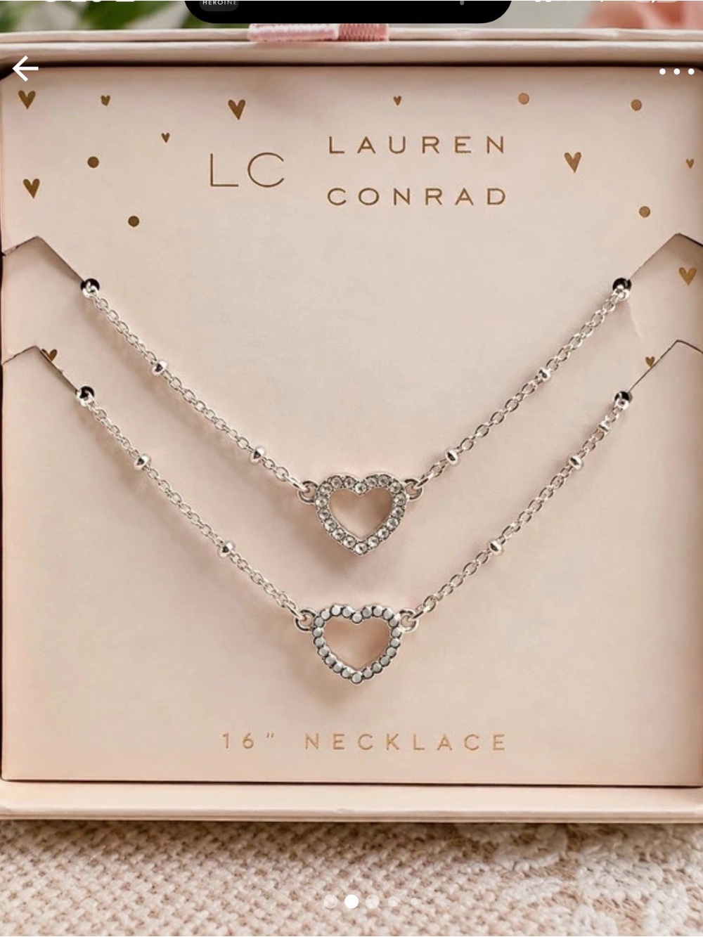 LC Lauren Conrad 2-Piece Heart Necklace Gift Set 16” (BN1/ip)